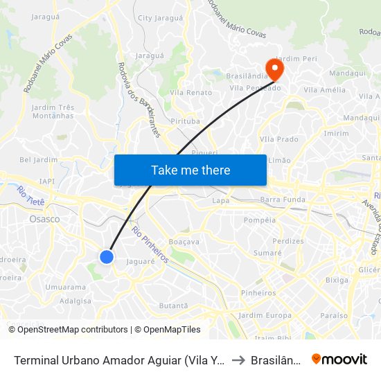 Terminal Urbano Amador Aguiar (Vila Yara) to Brasilândia map