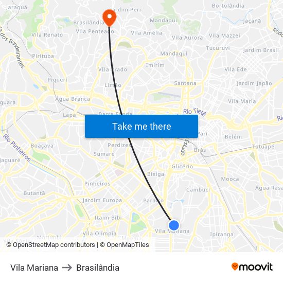 Vila Mariana to Brasilândia map
