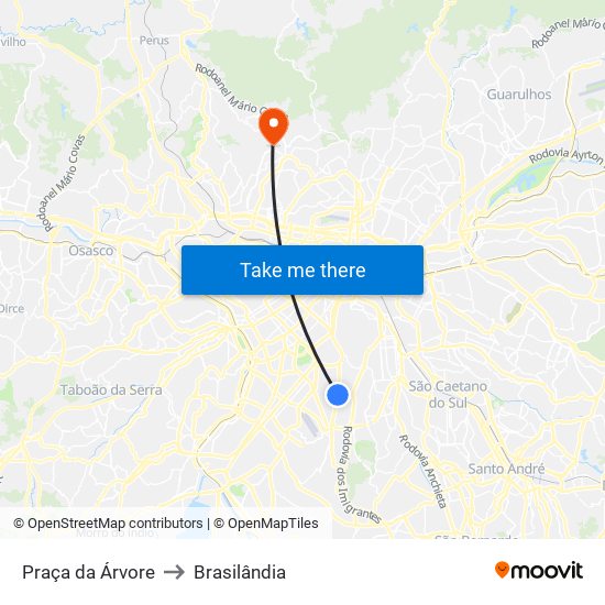 Praça da Árvore to Brasilândia map