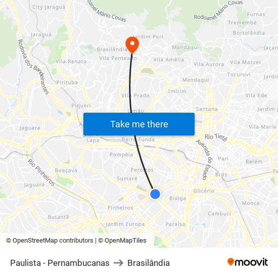 Paulista - Pernambucanas to Brasilândia map
