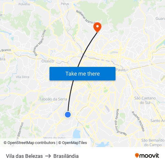 Vila das Belezas to Brasilândia map