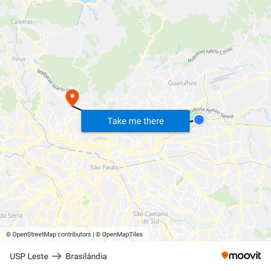 USP Leste to Brasilândia map