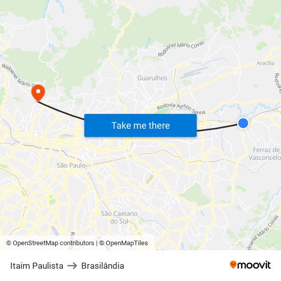 Itaim Paulista to Brasilândia map