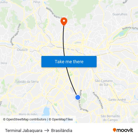 Terminal Jabaquara to Brasilândia map
