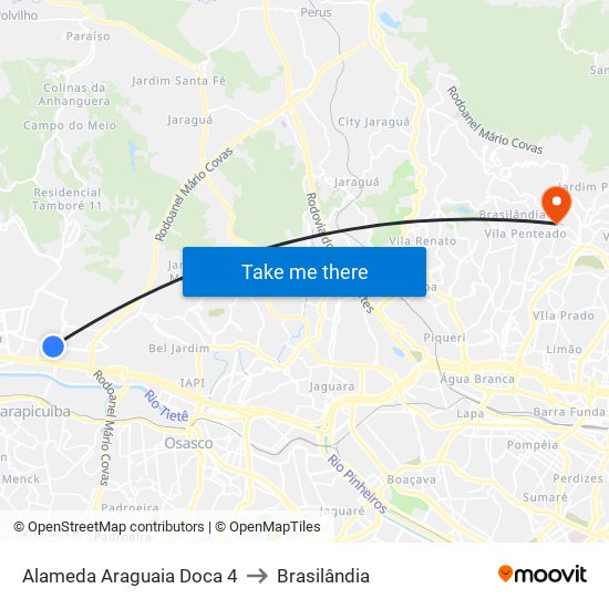 Alameda Araguaia Doca 4 to Brasilândia map