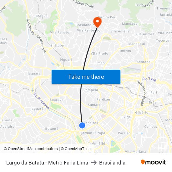 Largo da Batata - Metrô Faria Lima to Brasilândia map