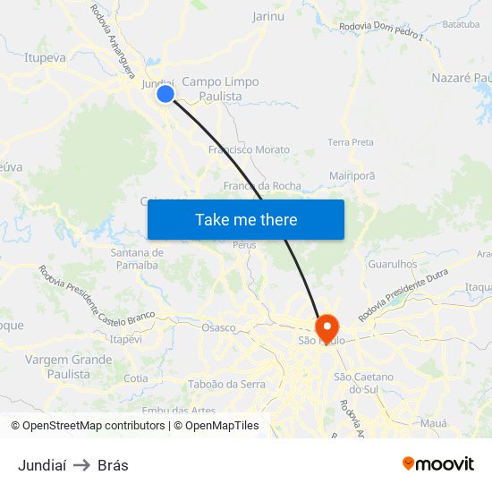 Jundiaí to Brás map