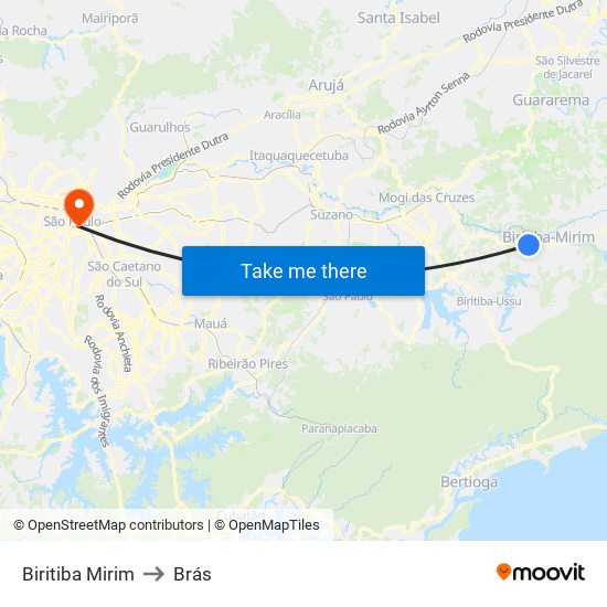 Biritiba Mirim to Brás map