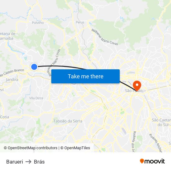 Barueri to Brás map