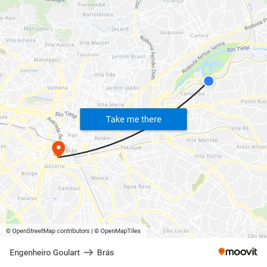 Engenheiro Goulart to Brás map