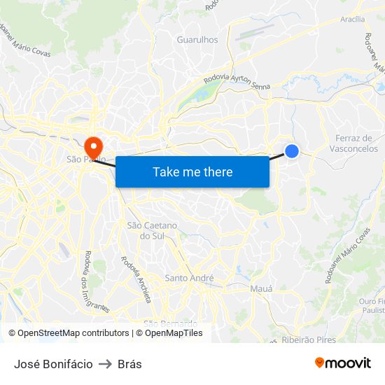 José Bonifácio to Brás map