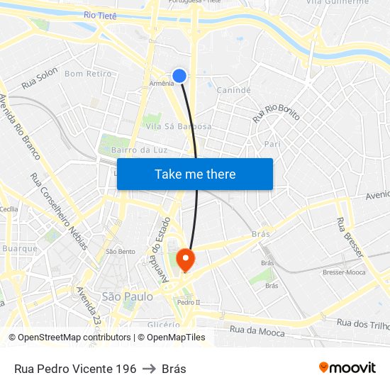 Rua Pedro Vicente 196 to Brás map