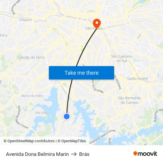 Avenida Dona Belmira Marin to Brás map