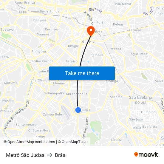 Metrô São Judas to Brás map