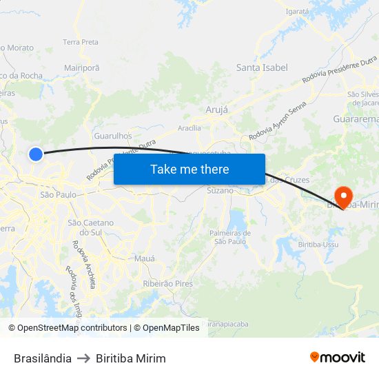 Brasilândia to Biritiba Mirim map