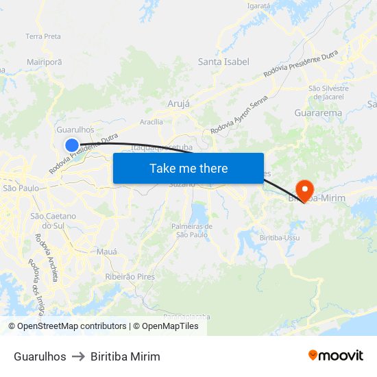 Guarulhos to Biritiba Mirim map
