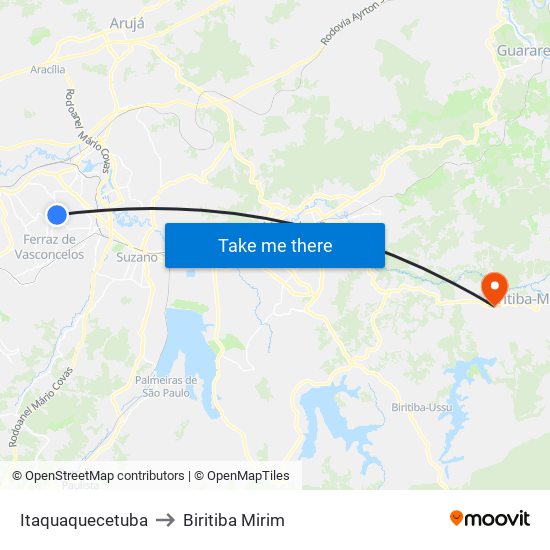 Itaquaquecetuba to Biritiba Mirim map