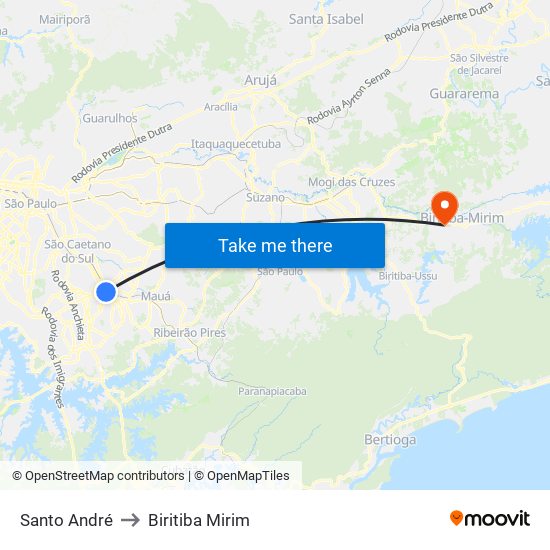 Santo André to Biritiba Mirim map