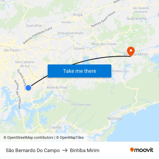 São Bernardo Do Campo to Biritiba Mirim map