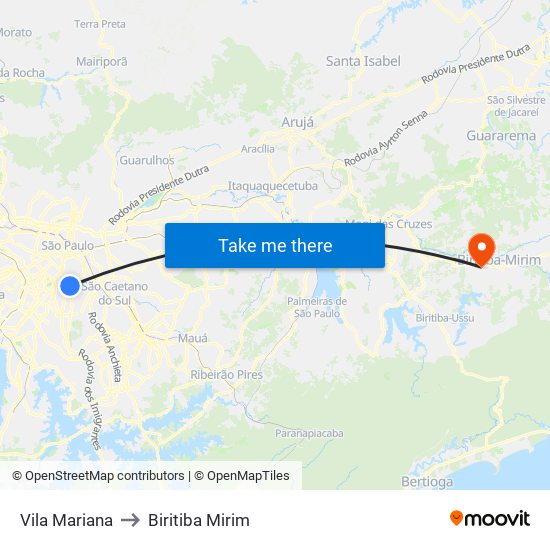 Vila Mariana to Biritiba Mirim map