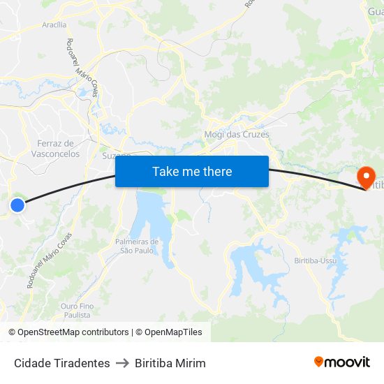 Cidade Tiradentes to Biritiba Mirim map