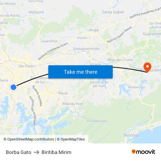 Borba Gato to Biritiba Mirim map