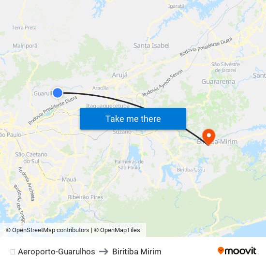 ✈️ Aeroporto-Guarulhos to Biritiba Mirim map