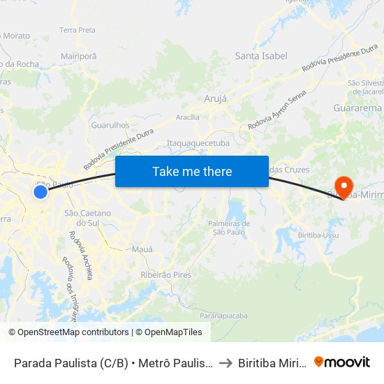 Parada Paulista (C/B) • Metrô Paulista to Biritiba Mirim map