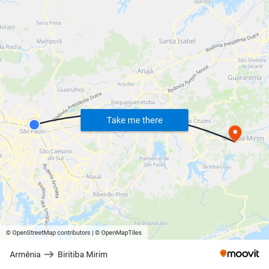Armênia to Biritiba Mirim map