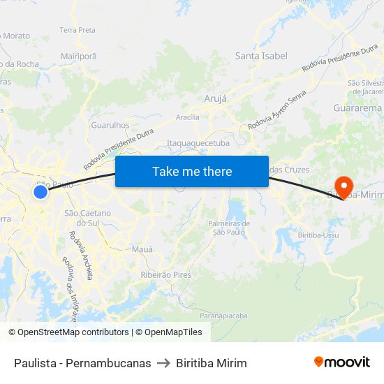 Paulista - Pernambucanas to Biritiba Mirim map