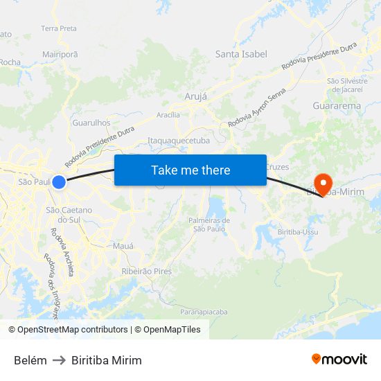 Belém to Biritiba Mirim map