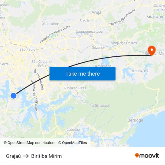 Grajaú to Biritiba Mirim map