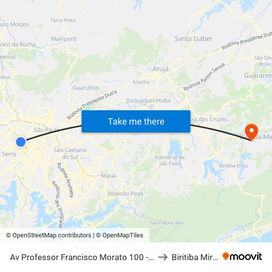 Av Professor Francisco Morato 100 - B/C to Biritiba Mirim map
