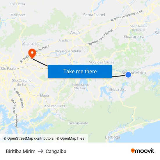 Biritiba Mirim to Cangaíba map