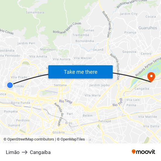 Limão to Cangaíba map