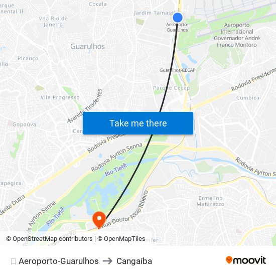 ✈️ Aeroporto-Guarulhos to Cangaíba map