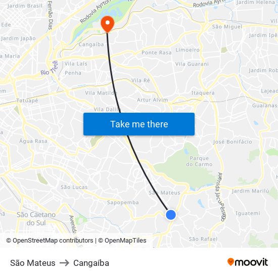 São Mateus to Cangaíba map