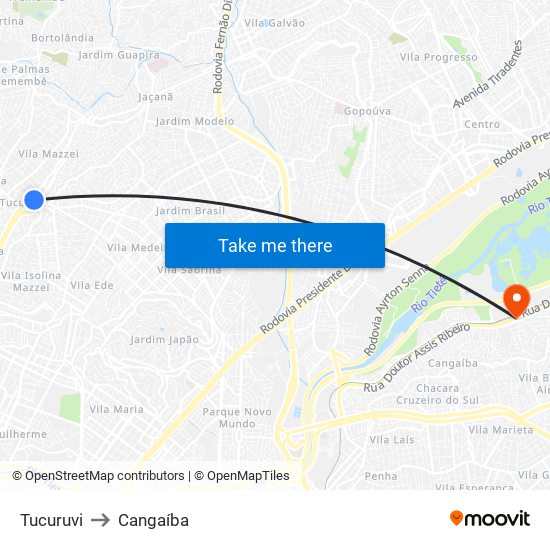 Tucuruvi to Cangaíba map