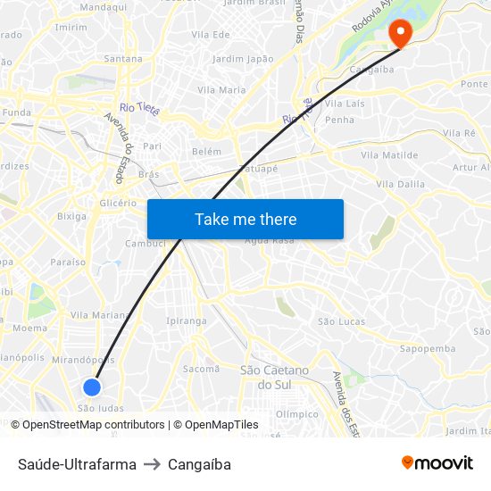Saúde-Ultrafarma to Cangaíba map