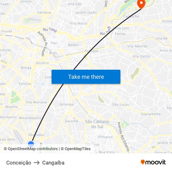 Conceição to Cangaíba map