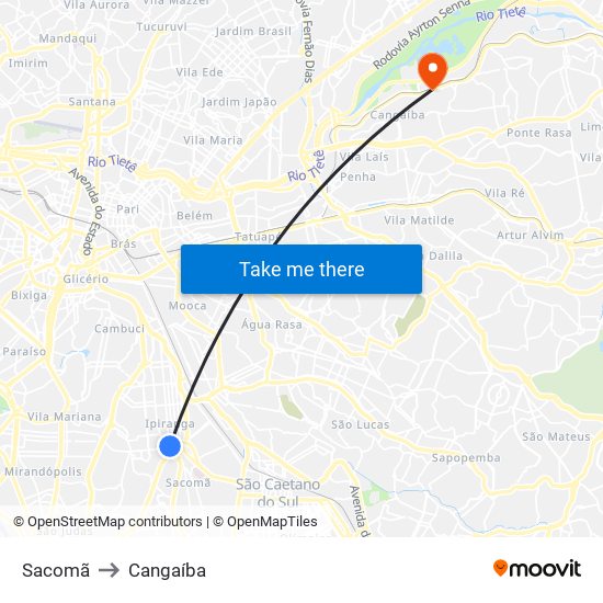 Sacomã to Cangaíba map