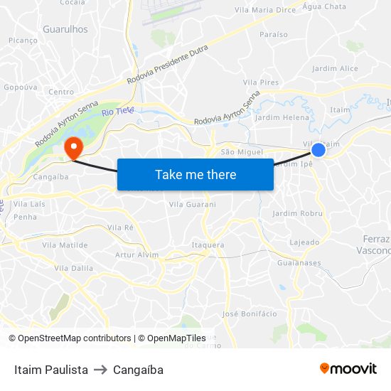Itaim Paulista to Cangaíba map