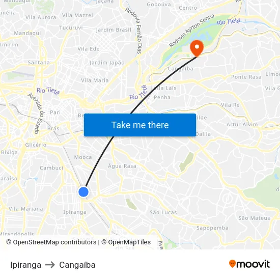 Ipiranga to Cangaíba map