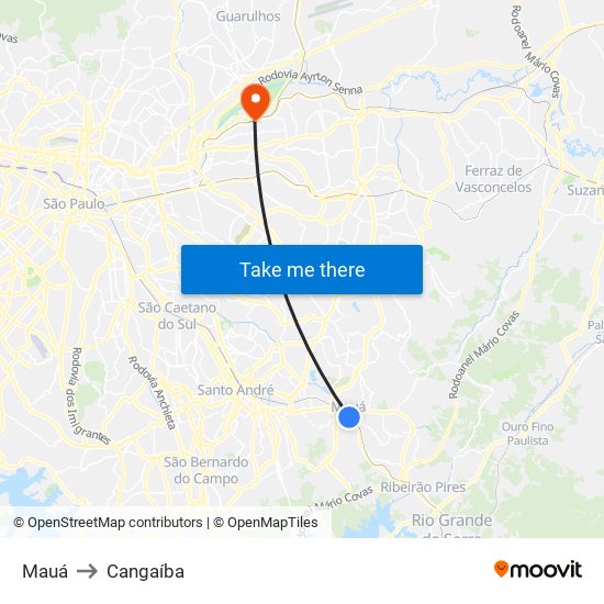 Mauá to Cangaíba map
