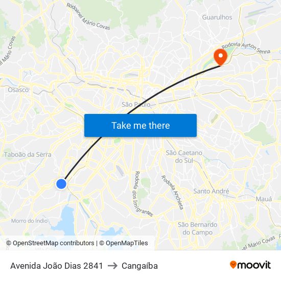 Avenida João Dias 2841 to Cangaíba map