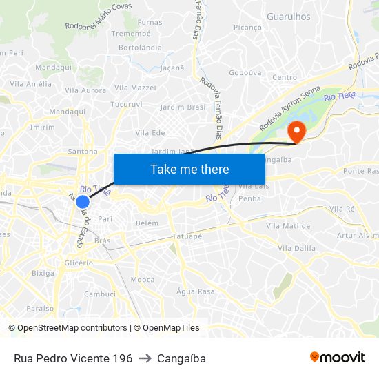 Rua Pedro Vicente 196 to Cangaíba map