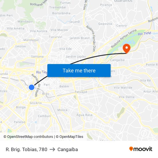 Rua Brigadeiro Tobias, 780 to Cangaíba map