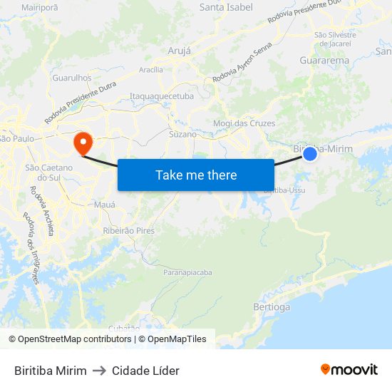 Biritiba Mirim to Cidade Líder map