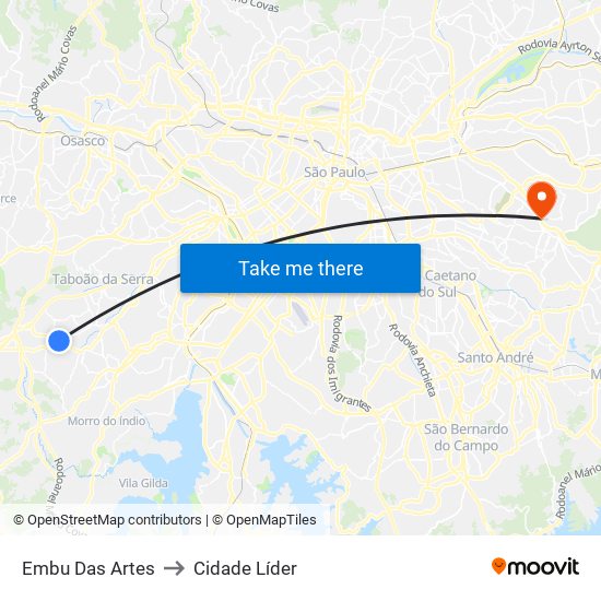 Embu Das Artes to Cidade Líder map