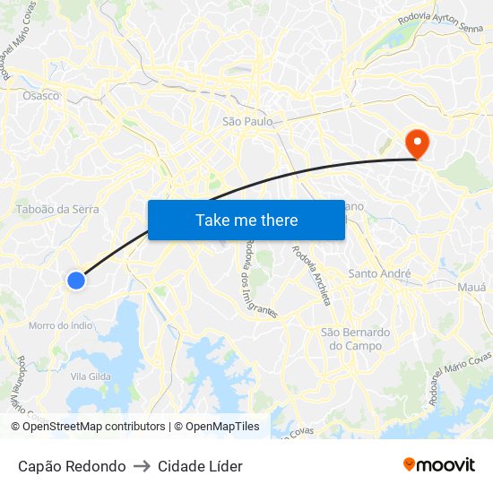 Capão Redondo to Cidade Líder map